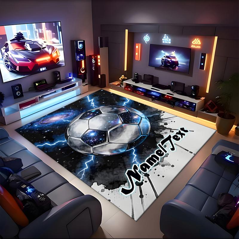 1PC Custom Name Galactic Soccer Ball Theme Floor Mat Ideal for Living Room, Game Rooms, Office, Bedroom,Floor Mat Playful Design
