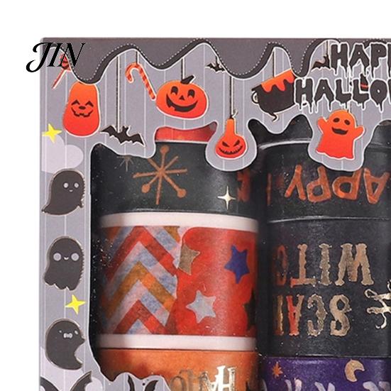 Halloween Washi Tape 8 Rolls Tape, Spooky Bat Witch Cat Pattern Decorative Japanese Paper for Junk Journaling Supplies, Scrapbooking, DIY Crafts, Gift