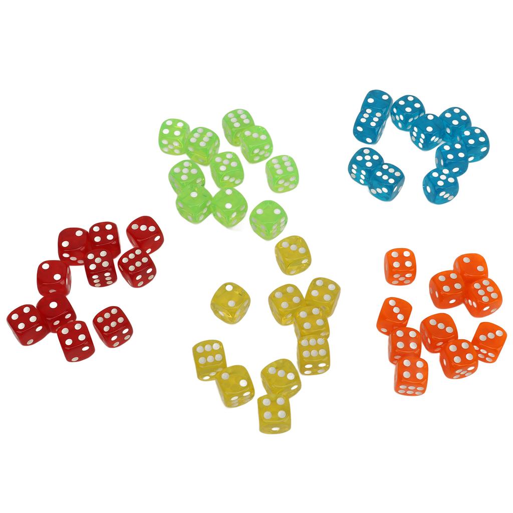 50Pcs 6 Sided Game Dice Set Round Corner Translucent Dice for Board Games Math Games