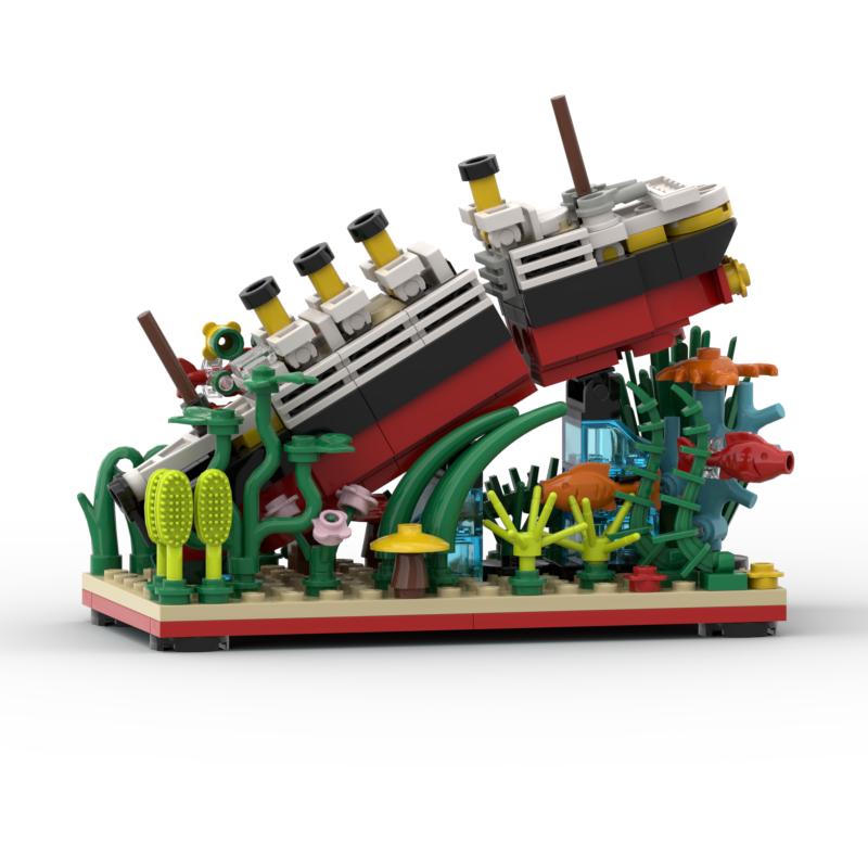 Модель круизного лайнера «Титаник» MOC Разбить пополам Строительные блоки Морская жизнь Рыбы Растения Кирпичи Лодка Наборы Демонстрационные игрушки для сборки