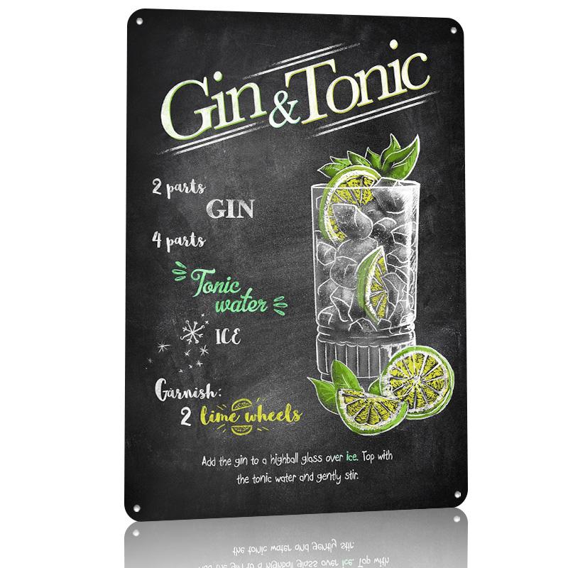 Gin and Tonic D Printed Texture Poster Personalized Wall Art Retro Metal Tin Signs for House Decoration Garage Decorations Home
