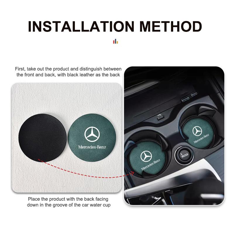 CEV5   Suede Car Coaster Water Cup Holder Anti-Slip Pad Accessories For Benz AMG A C E S G Class W201 W210 W108 W204 W205 W203