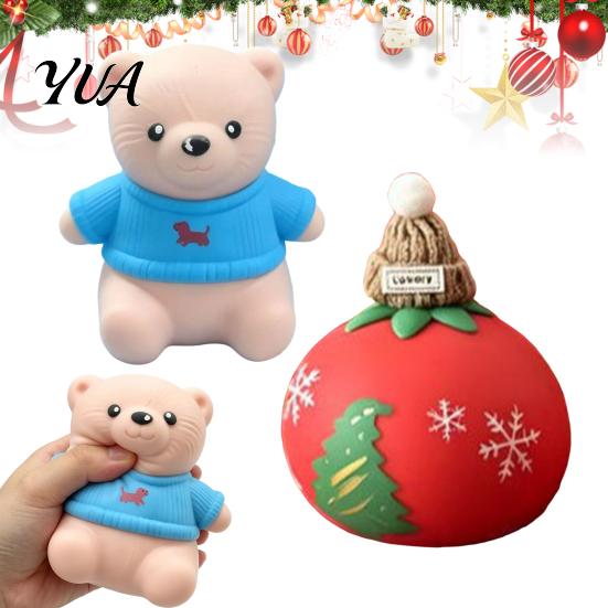 Sensory Fidget Stress Relievers Christmas Tomato Bear Squeeze Toy for Relief, Cute TPR Decompression Kids Stocking Stuffers Figure with Festive