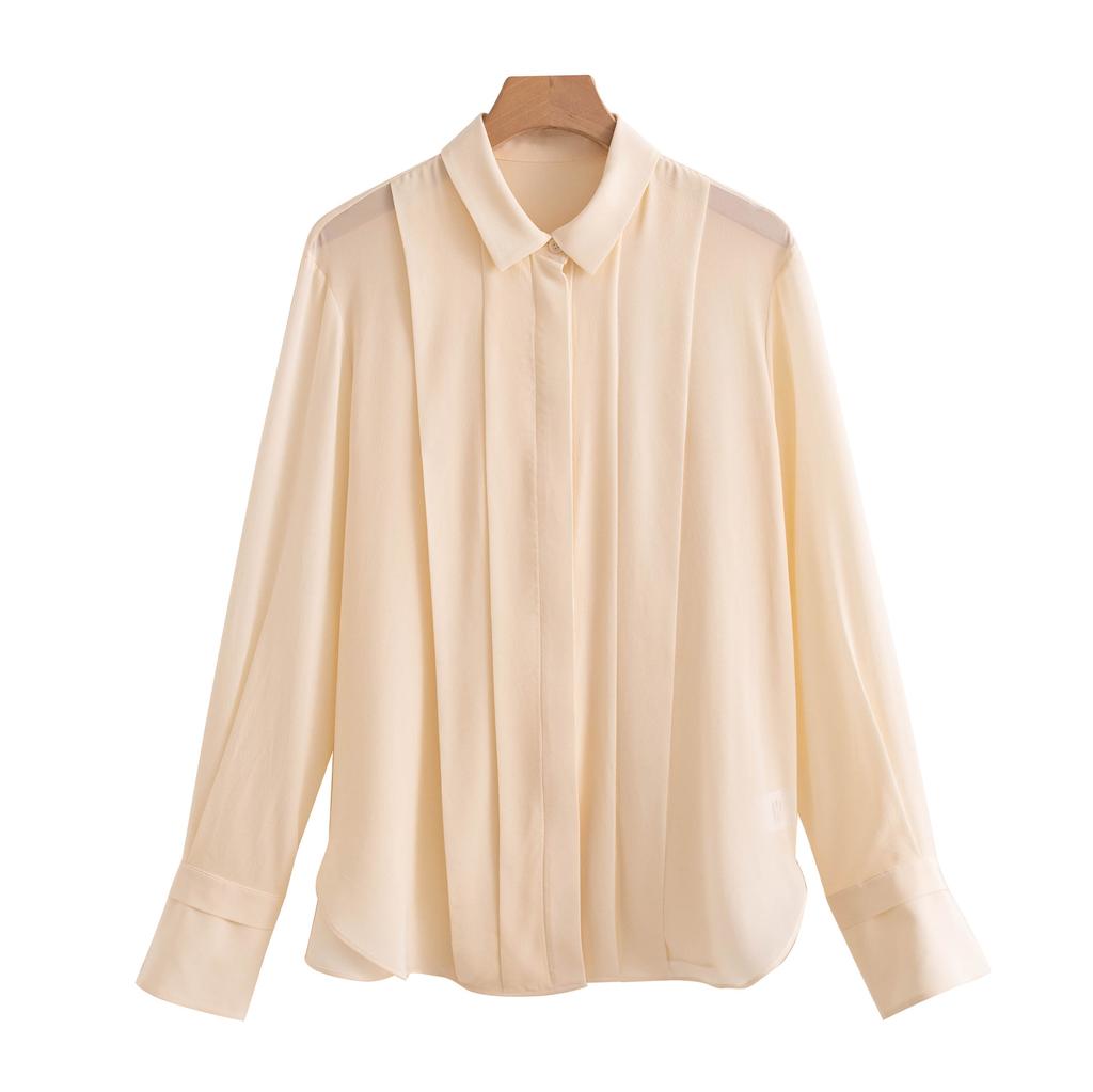 Spring New Silk Versatile Temperament Skinny Elegant Retro Design Niche Long Sleeve Top