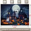 1pc Terrifying Halloween Polyester Banner - Wizard House Ghosts Pumpkins and Moonlit Cemetery Scenes