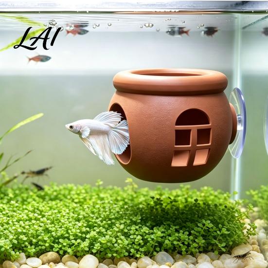 Underwater Hideaway Aquarium Shrimp Hideout Betta Fish Shelter House with Suction Cup Small Habitat Cabin Design Hide Cave for Tank Hiding Spot