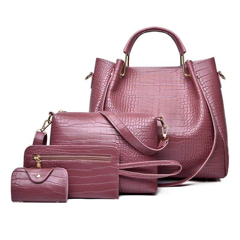 Women's Bag New Fashion Crocodile Pattern Four-piece Set, Mother and Child Bag, Shoulder Portable Messenger Bag