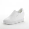 2019 Spring Women's Genuine Leather Slip-On White Shoes with Raised Heels – Korean Style, Versatile, Slim, Breathable, Casual.