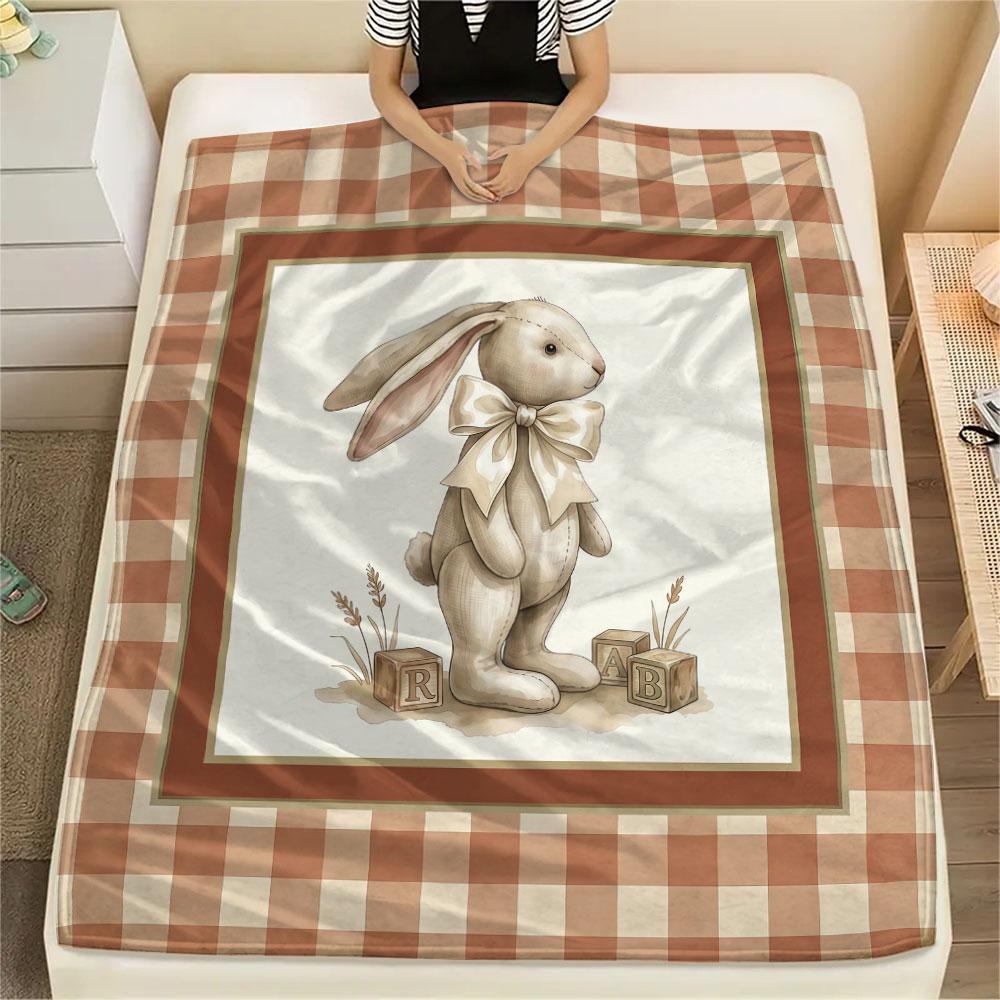 1PC Rabbit Plaid Frame New Patterned Flannel Blanket High quality All Seasons for Home Decor Warmth and Comfort Birthday Gifts Christmas Gifts