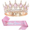 Bling Rhinestones Birthday Party Kit Tiara Crown Queen Sash Women Girl Happy Birthday Hair Accessories Prom Gifts Decorations 5