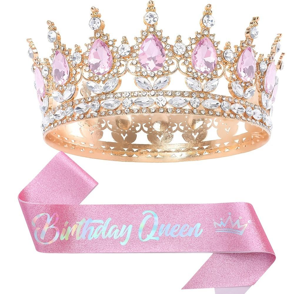 Bling Rhinestones Birthday Party Kit Tiara Crown Queen Sash Women Girl Happy Birthday Hair Accessories Prom Gifts Decorations 5