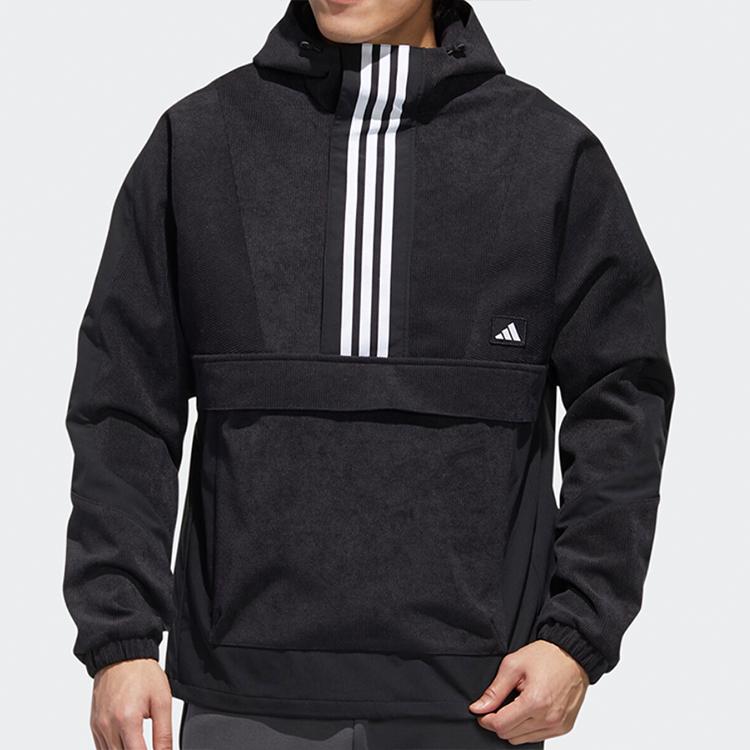 adidas Ветровка с капюшоном на половину молнии, спортивная куртка, мужская верхняя одежда, черный GM4443