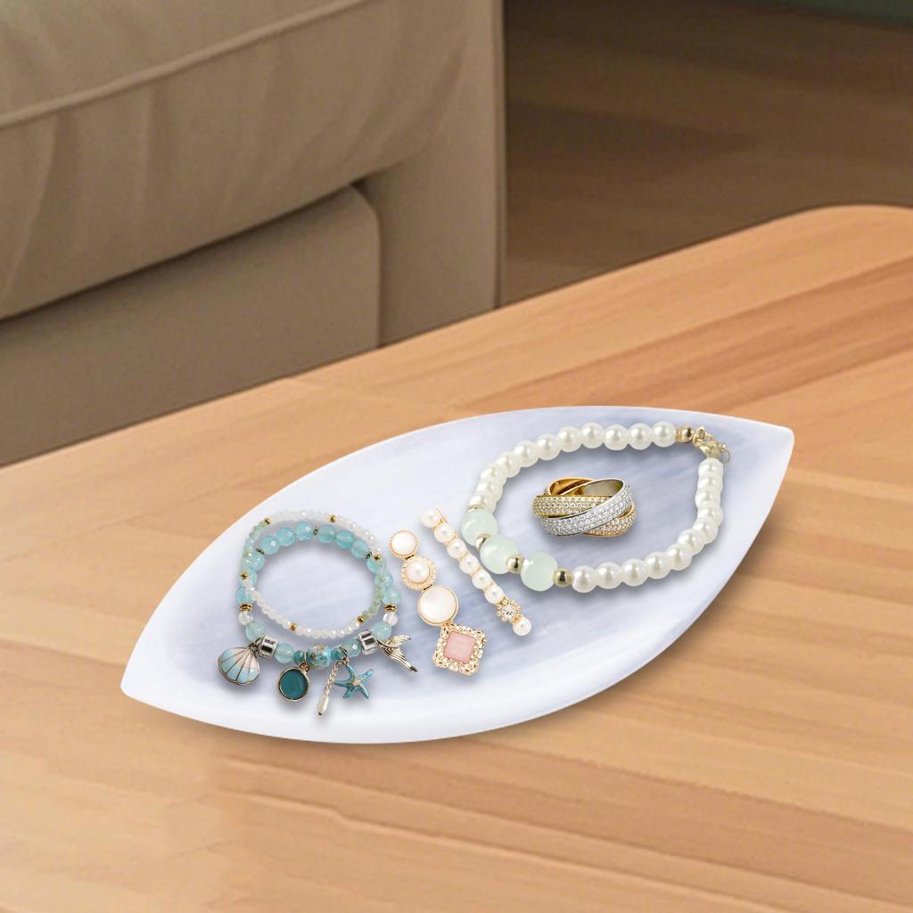 Selenite Crystal Bowl Housewarming Gift Multifunction Decorative for Men Women Storage Plate for Wedding Home Bedroom Dresser