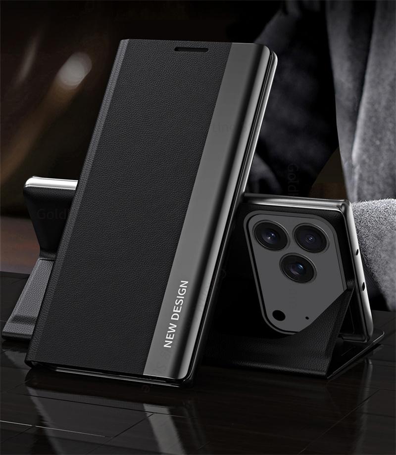 Cases For iPhone 17 Pro Max 5G 6D Plating Leather Phone Kickstand Case For Apple 17 Air 16e 15 Pro Max 14 Plus Full Protection Magnet Book Stand Cover