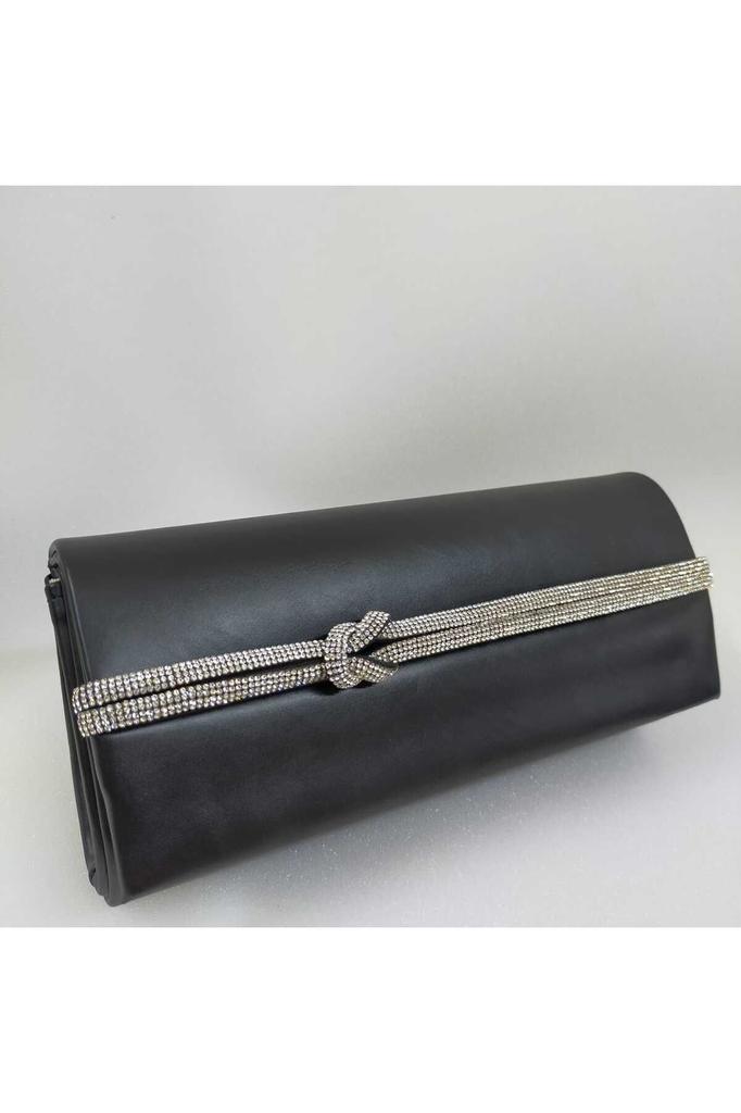 Women's Stylish and Useful Evening Dress Bag Black Artificial Leather Knot Stone Evening Dress Bag