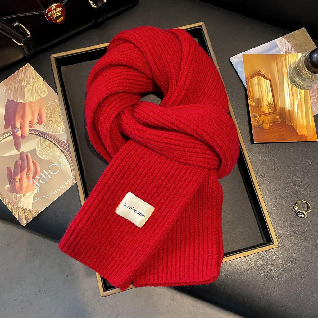 Natal Year Red Scarf Women's Winter New Korean Version Premium Christmas Warm Thickened Wool Scarf Tide