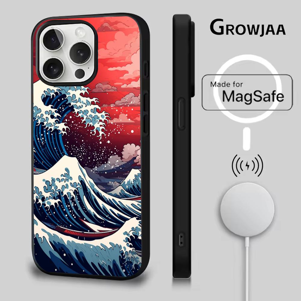 Чехол для телефона «Большая волна в Канагаве» для iPhone 16e, 16, 15, 14, 13, 12, 11, Plus, Pro, Max, Mini с магнитной беспроводной зарядкой MagSafe