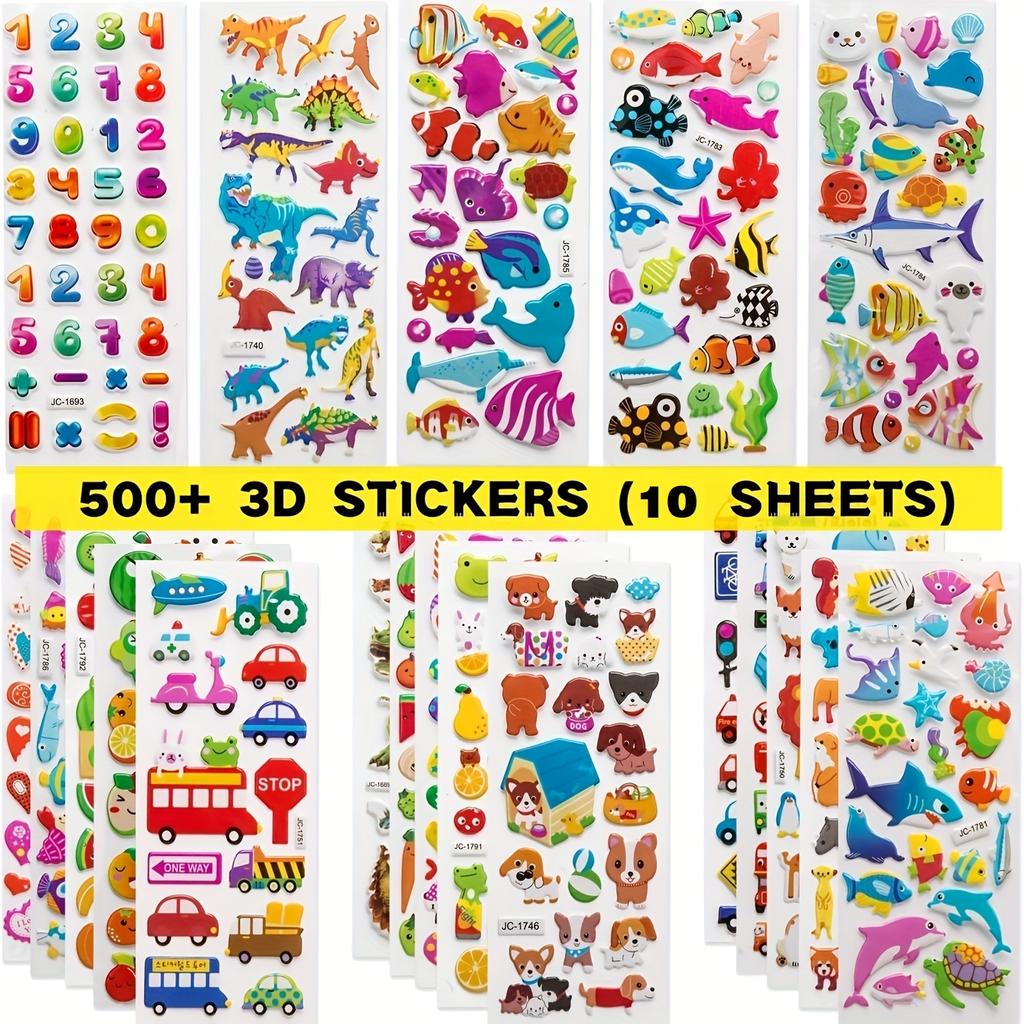500 симпатичных пушистых наклеек с разнообразными дизайнами, включая 3D-варианты, буквы, цифры, бабочек, рыб, динозавров и т. д.