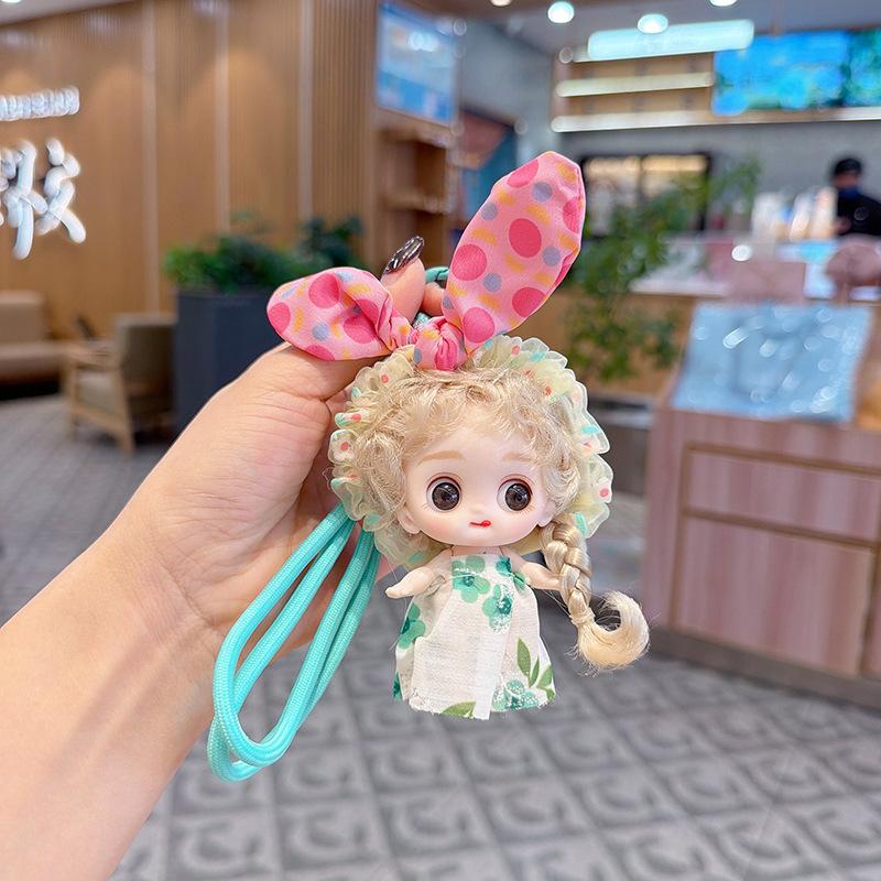 Cute cartoon rabbit ears with doll bag Keychain pendant plush doll key pendant gift
