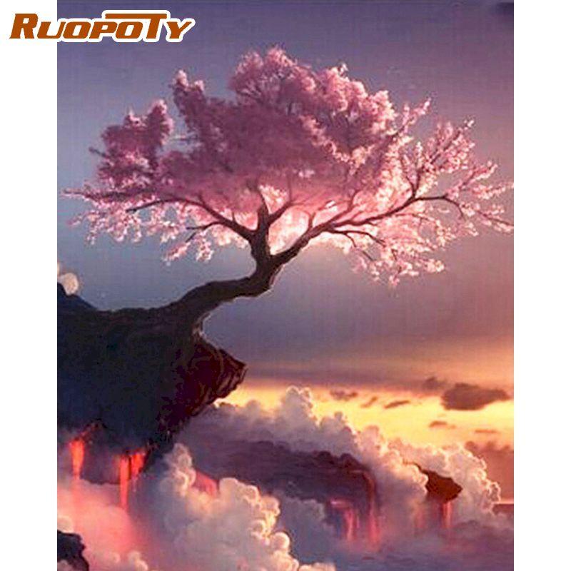 RUOPOTY Розовый пейзаж DIY картина по номерам акриловая краска по номерам пейзаж настенная живопись на холсте для хобби искусство 40x50 см