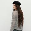 Fragrant Flower Yarn Flower Beads Falling Shoulder Round Neck Knitted Sweater