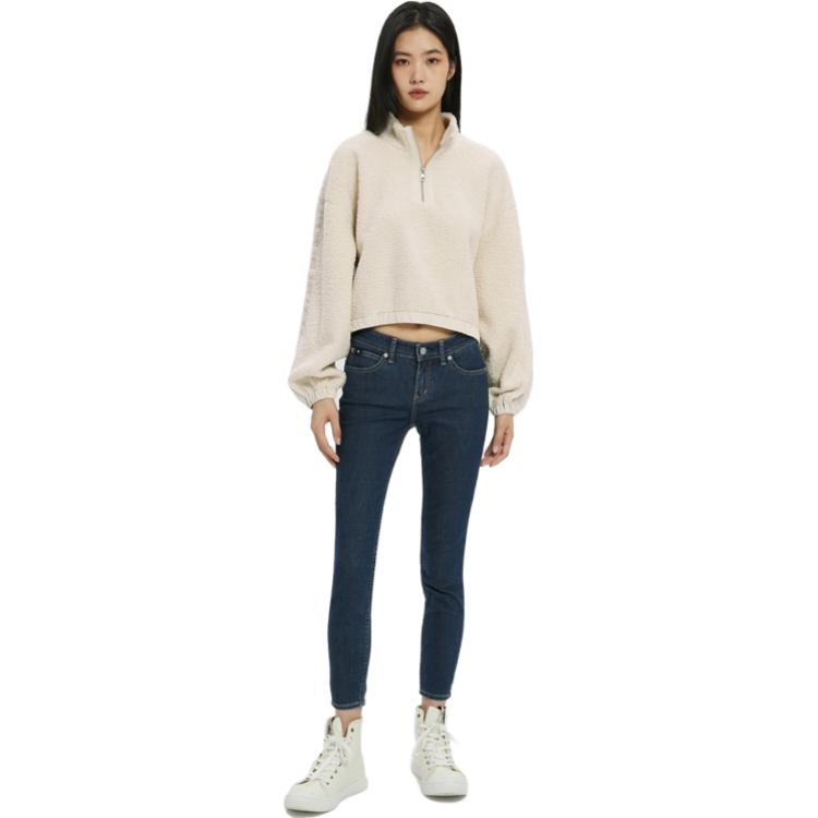 Calvin Klein Сплошной цветной пуловер с воротником-стойкой, женские топы абрикосового цвета J219938-ACF