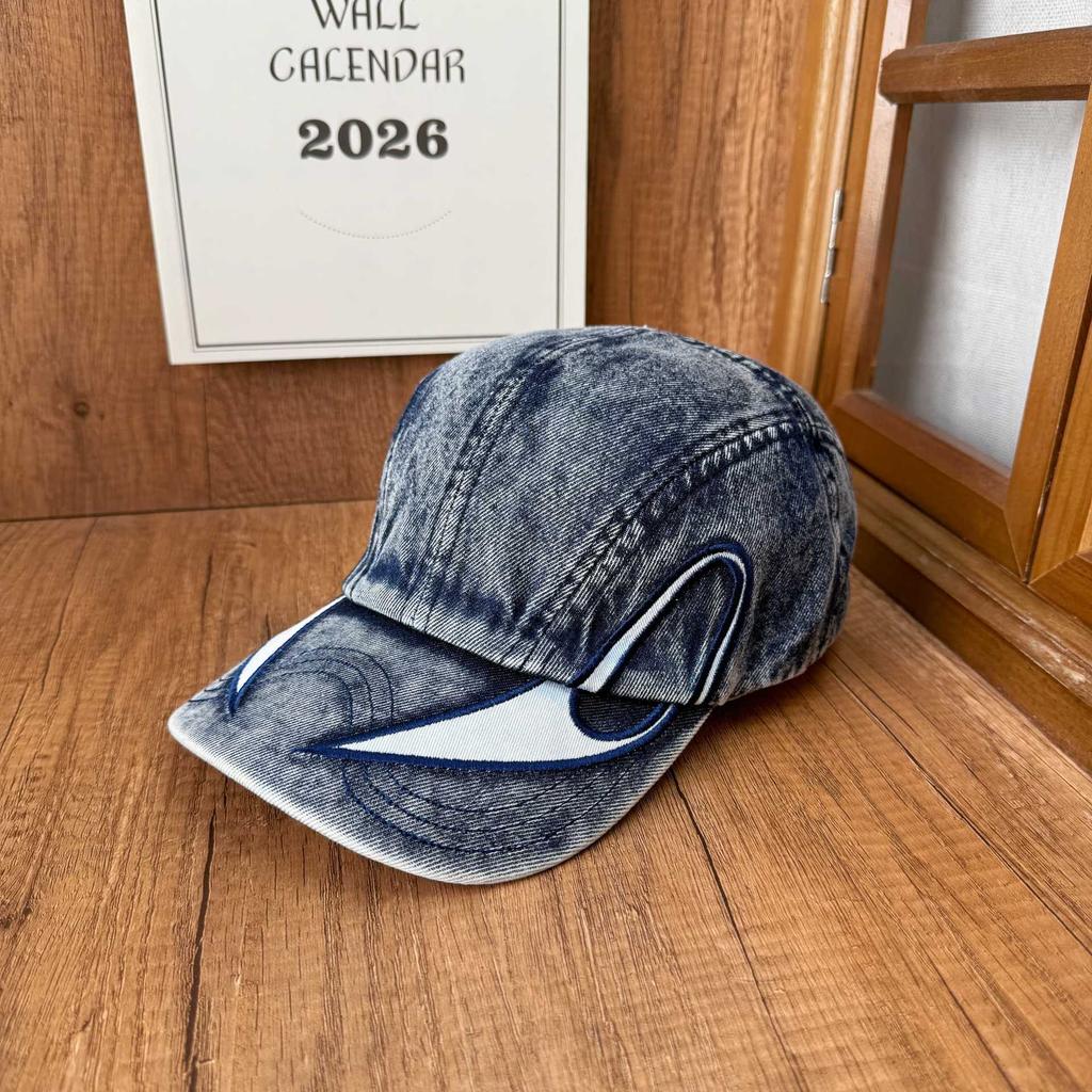 American high street washed denim baseball cap three-dimensional big hook embroidery old cap men's and women's trendy sun hat