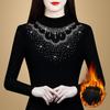 Half Turtleneck Base Shirt for Women with Mesh Ironing Tops for Mothers with Fashionable Plush Velvet Thickened Long-sleeved T-shirt