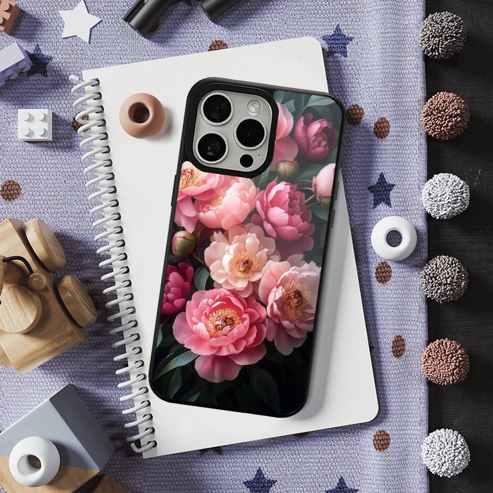 Pink Purple Peony Elegant For iPhone 15,Mini,13,Max,11,12,Pro,16,17,14,Plus,For Magsafe,Magnetic Wireless Charging Case