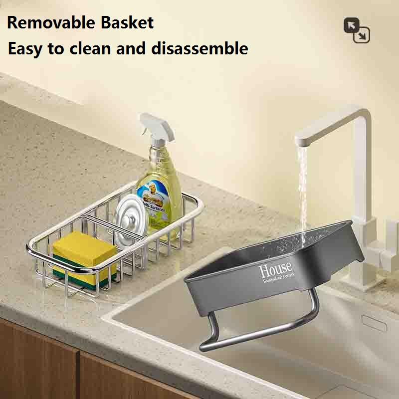Кухонный стеллаж для хранения, органайзер, держатель для губки, дренажная корзина, крючки для полотенец из нержавеющей стали