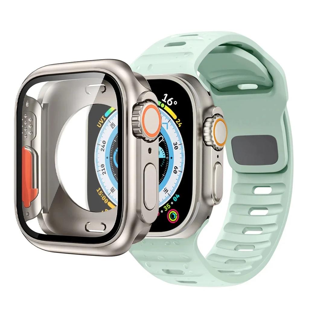 Чехол+Ремешок Для Apple Watch Ремешок 45мм 44мм 41 42 46мм Умный Силиконовый Браслет Iwatch Серия 5 6 Se 7 8 9 10 Заменить на Ультра Чехол