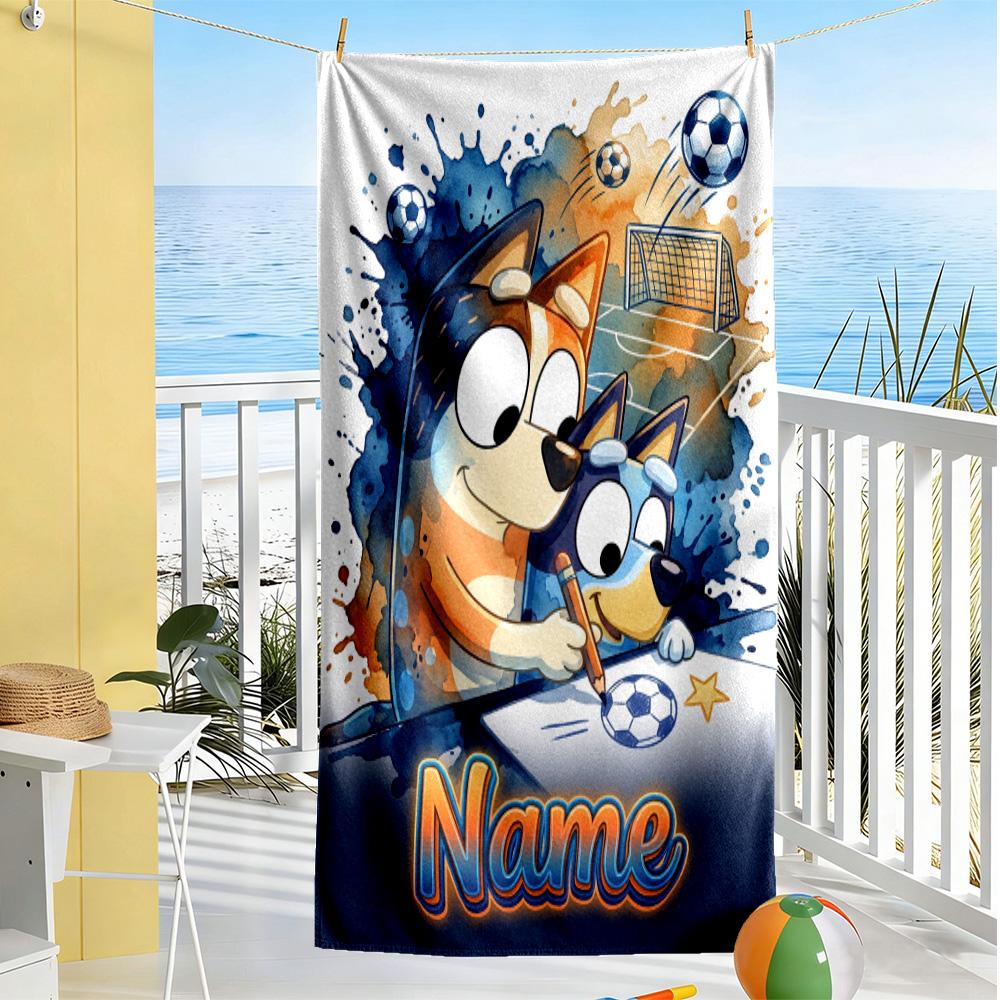 Soccer Fun Bluey Customized Name Beach Towel Super Soft Microfiber Quickdry Fabric Suitable for Sports Travel Swimming Yoga Bathroom Beach And Pool