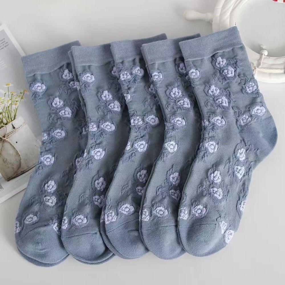 5 Pairs Cotton Mid Calf Socks Breathable Ankle Socks Sweet Cotton Socks Daily Wear