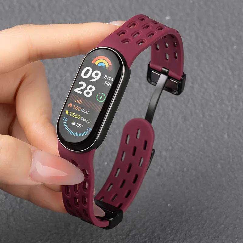 Ремешок для умных часов Xiaomi Mi Band 9 Спортивный силиконовый браслет для Mi Band 8 Запасной ремешок Miband 9 8 NFC Аксессуары