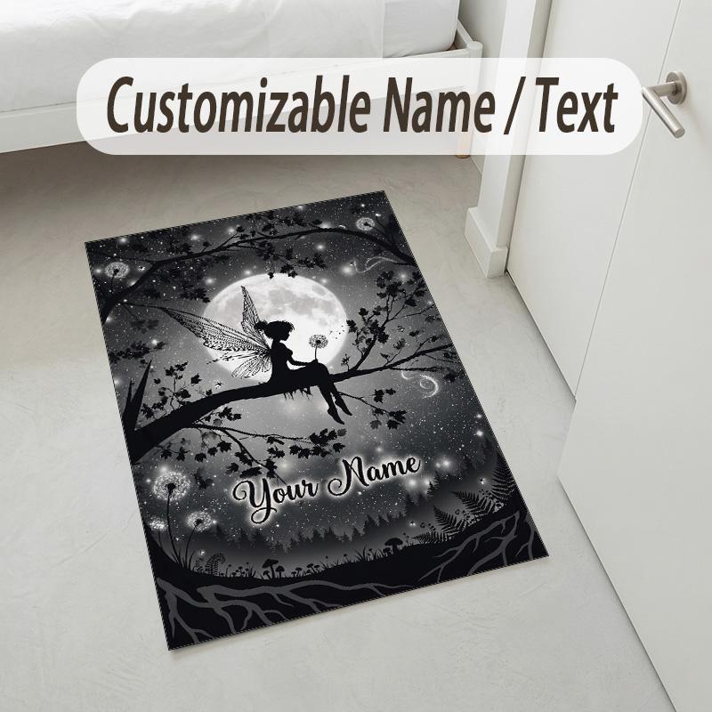 Fairy Moonlit Night Theme Soft Crystal Velvet Rug Custom Name & Text Print Non Slip Floor Rug for Bedroom Living Room