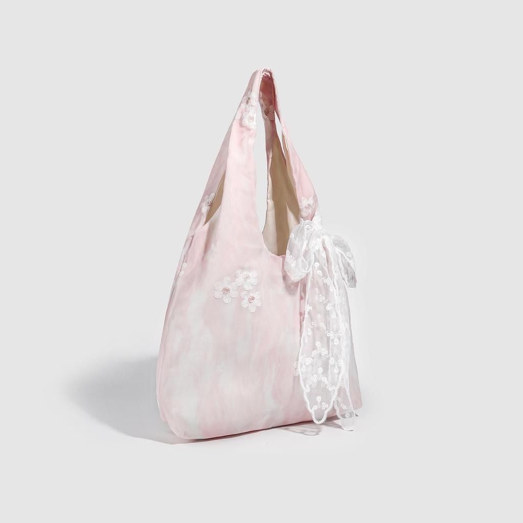 2025 Сумка-тоут из парусины с кружевом и бантом на одно плечо