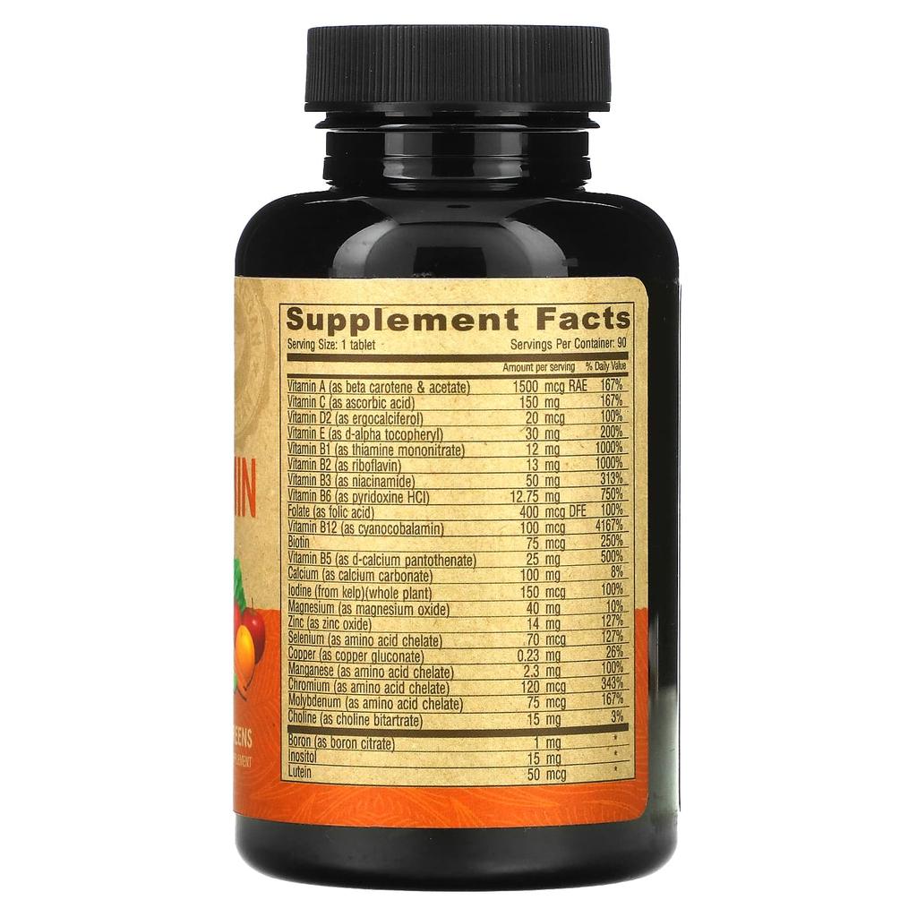 Vegan Multivitamin & Mineral Supplement, Iron Free, 90 Coated Tablets