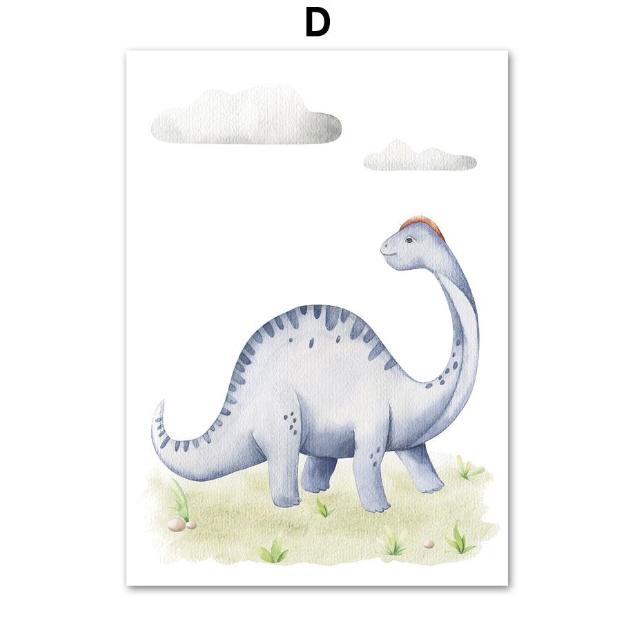 Мультфильм динозавр белые облака трава детская настенная живопись на холсте плакаты на скандинавскую тему и принты настенные панно для декора комнаты для маленьких мальчиков