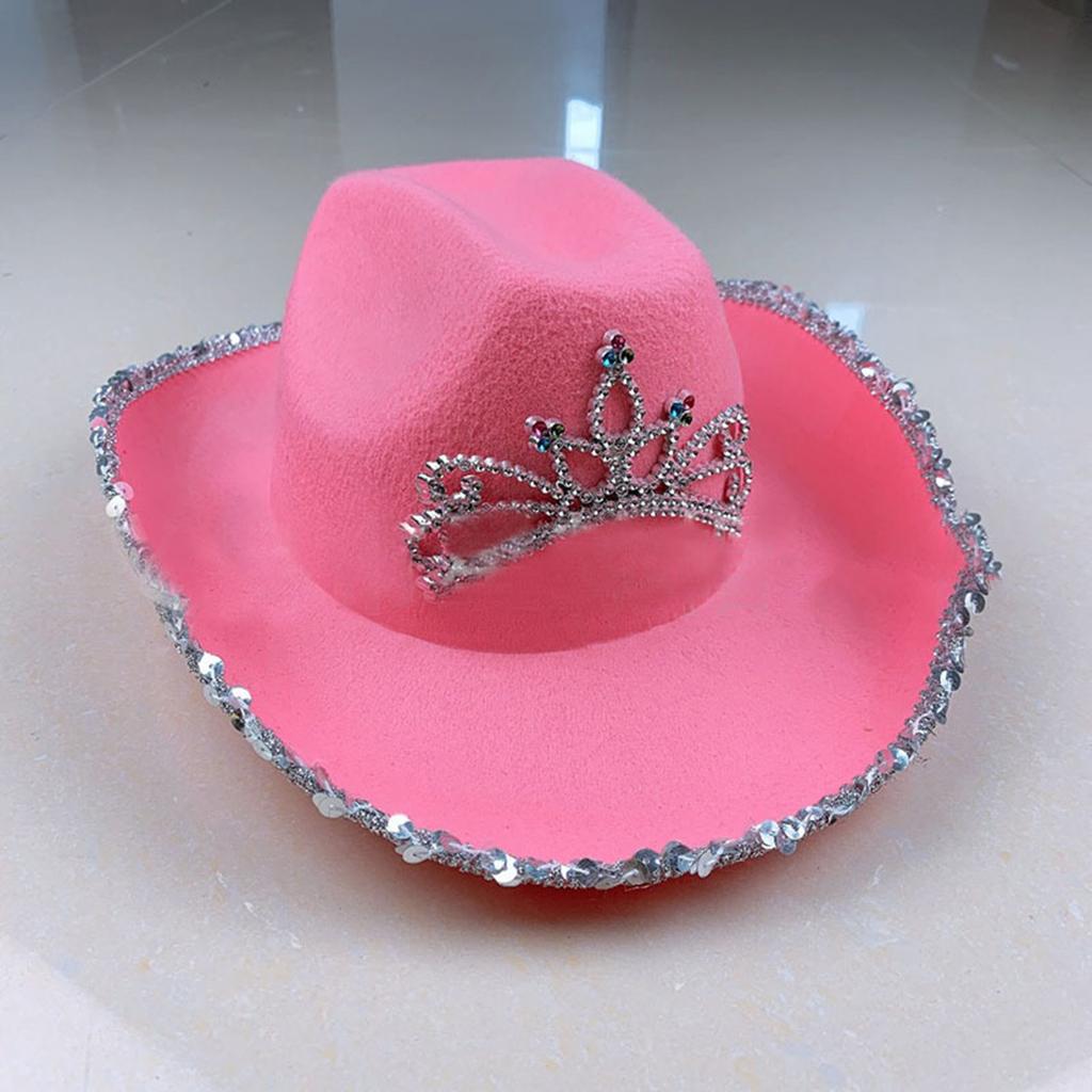 Novelty Cowboy Hat with Feathers Role-Playing Blinking Rhinestone Cowboy Hat for Women Party Dress Up