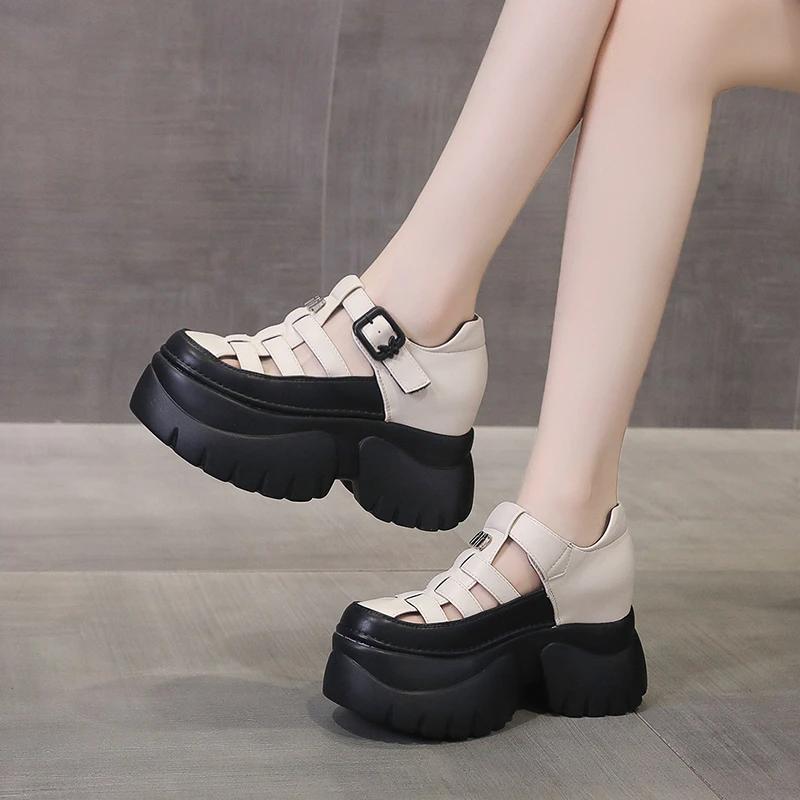 Fashion 9CM New Women Sandals Comfortable Shoes Buckle Fashion Summer RoundToe Platform Wedge High Hidden Heels Ladies Breathable