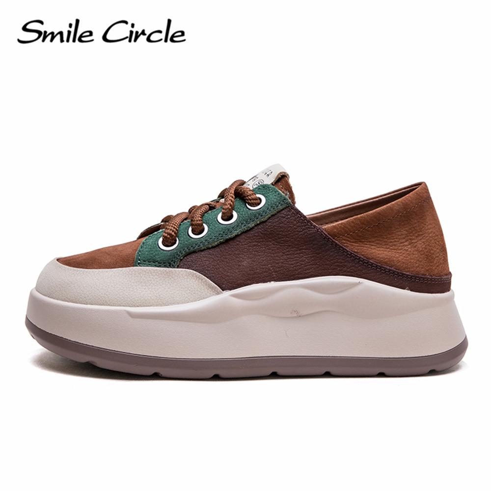 Женская обувь из натуральной кожи с толстой подошвой, низкая обувь на плоской подошве, модная удобная повседневная обувь