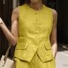 Yousheng 2 шт./комплект женский летний наряд круглый вырез без рукавов пуговицы планка жилет высокая талия шорты комплект пригородный стиль официальная одежда