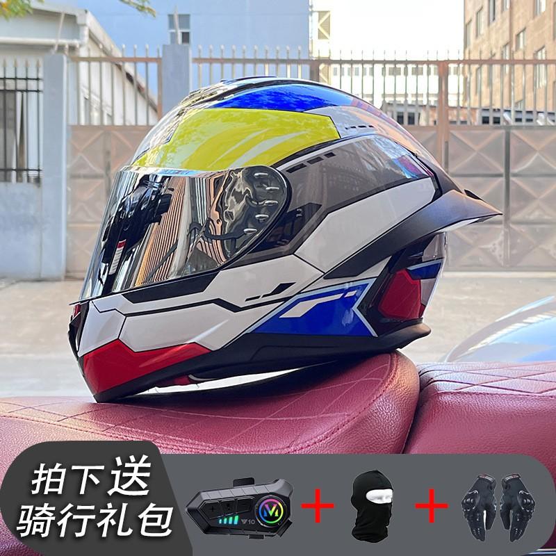 ECE/GB Certified Full Face Motorcycle Helmet With Bluetooth Intercom Men Women Use Large Rear Wing Stylish Design