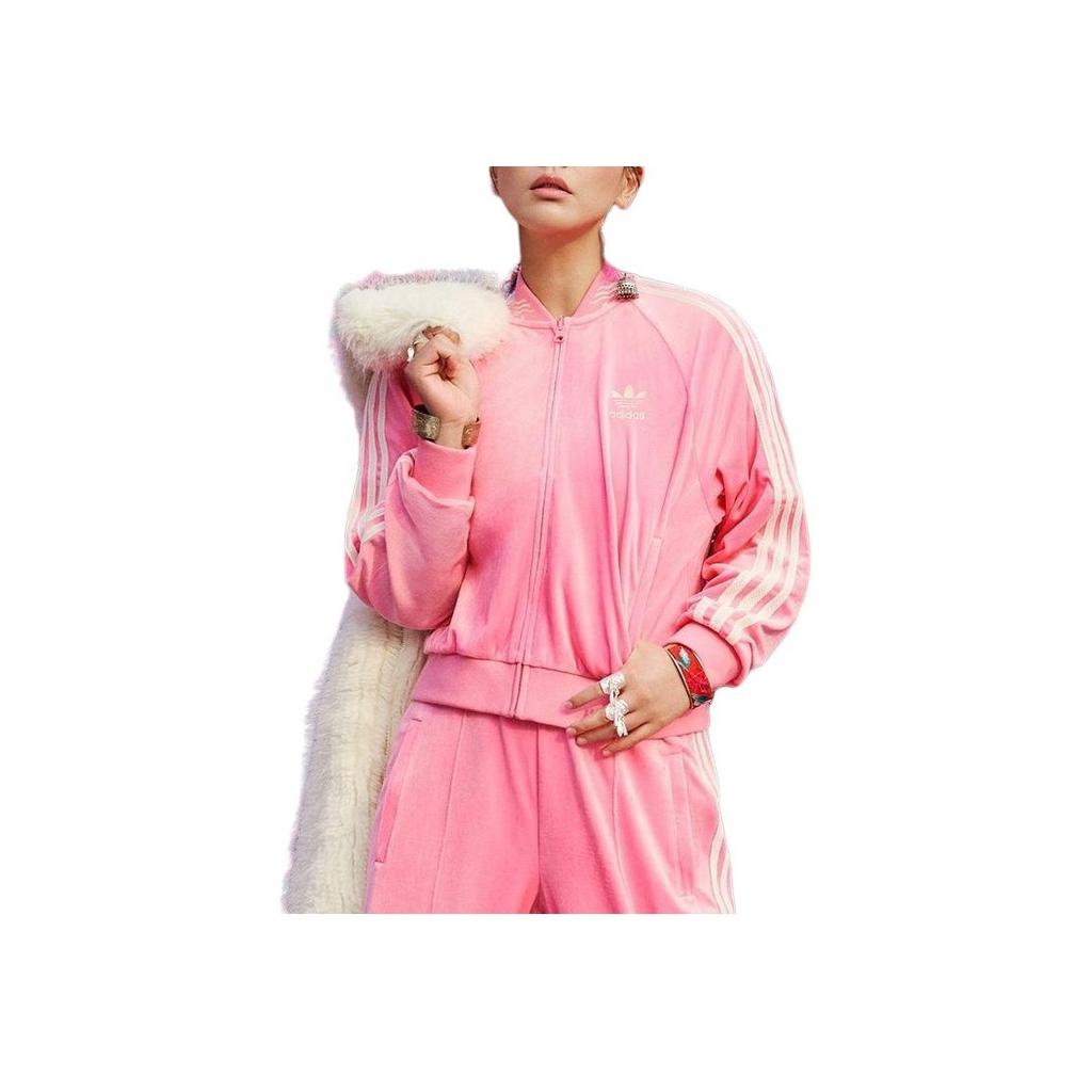 Adidas Originals X Feifei Ruan FW23 Классическая бархатная спортивная куртка в стиле ретро женская верхняя одежда розового цвета IX4223