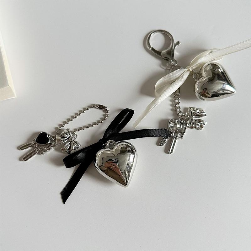 Lovely Delicate Big Heart Bowknot Keychain Mobile Phone Pendant Headphone Case Pendant Backpack Decoration Accessories Gifts