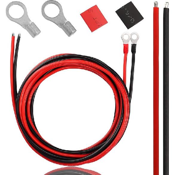 Кабели солнечной батареи 10 AWG Кабели инвертора питания с кольцевыми клеммами 3/8" Провод 10AWG Луженая медь Кабель-удлинитель для солнечной энергии, RV, Автомобиля, Лодки