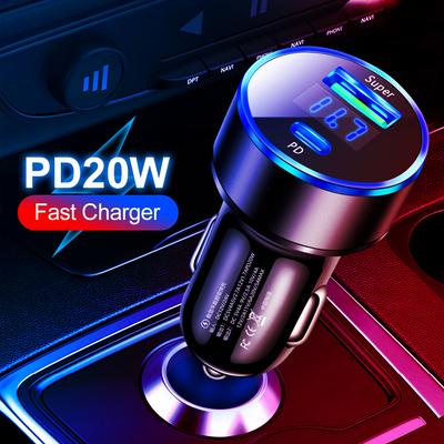 2 порта, 20 Вт, портативное автомобильное зарядное устройство, USB 3,0 Pd, зарядное устройство Type-c, сотовый телефон с цифровым дисплеем, термостойкость для офисного автомобиля