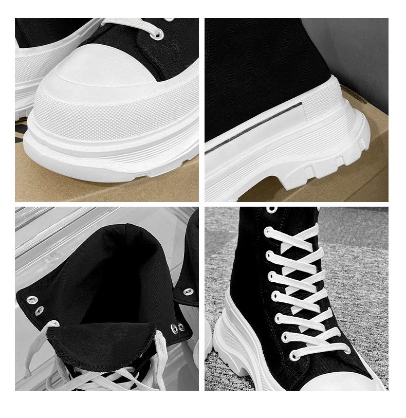Men's Winter High-Top Canvas Shoes, Platform Height-Boosting, Hong Kong Style Casual Sneakers for Teens