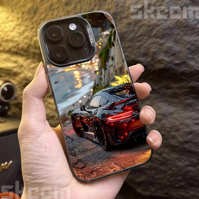 Модный блестящий чехол для телефона с автомобильным принтом для iPhone 16 16E 15 14 13 12 11 Pro Max XR X XS 7 8 Plus Задняя крышка из материала IMD