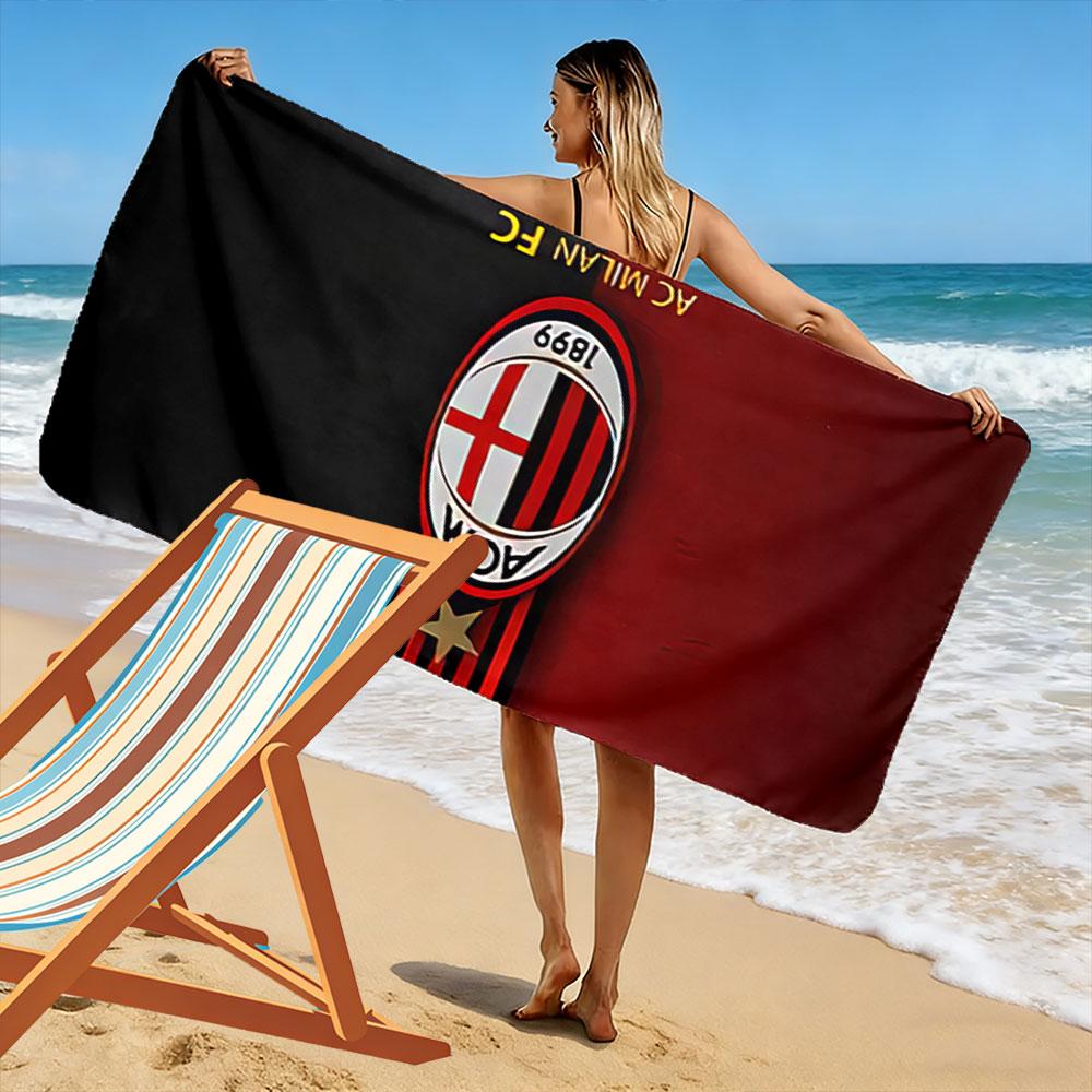 Large Beach Towel with AC Milan Red and Black Crest, Quick Dry Microfiber, Soft and Durable, for Beach Pool Travel